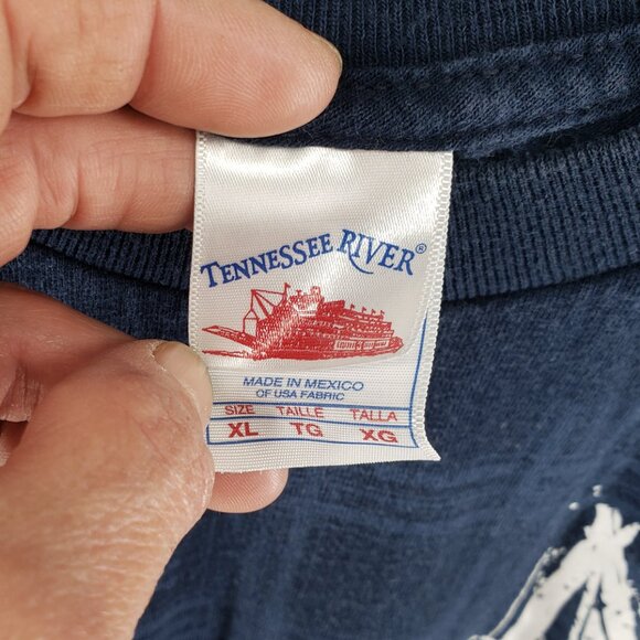 Blue Crew Neck Graphic Short Sleeve Skulls Stars Tennessee River T Shirt Sz XL - Picture 3 of 5